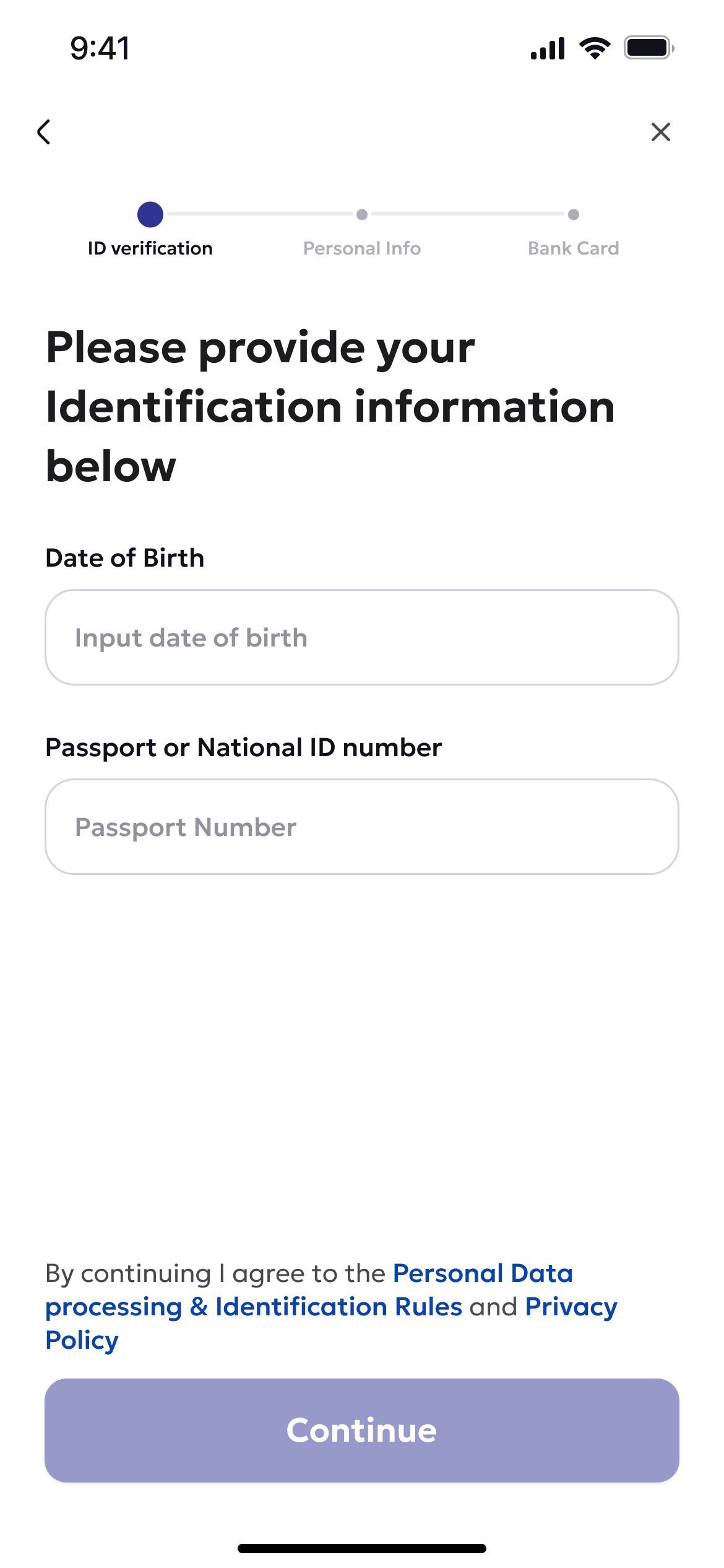 Identification information step with a step counter
