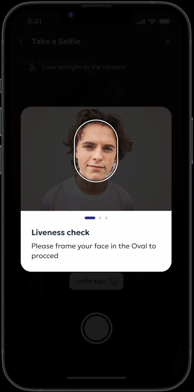Liveness check tips before the selfie
