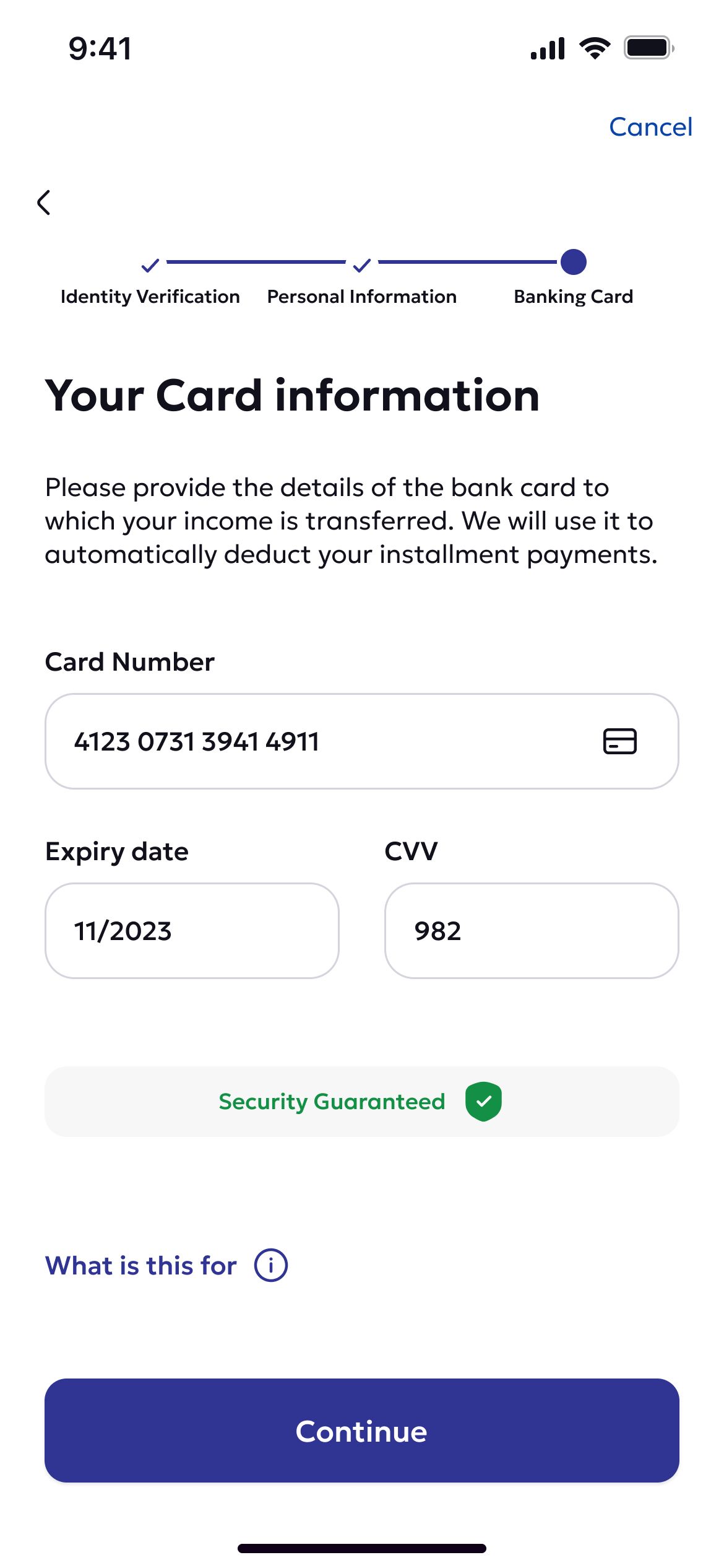 Card information step