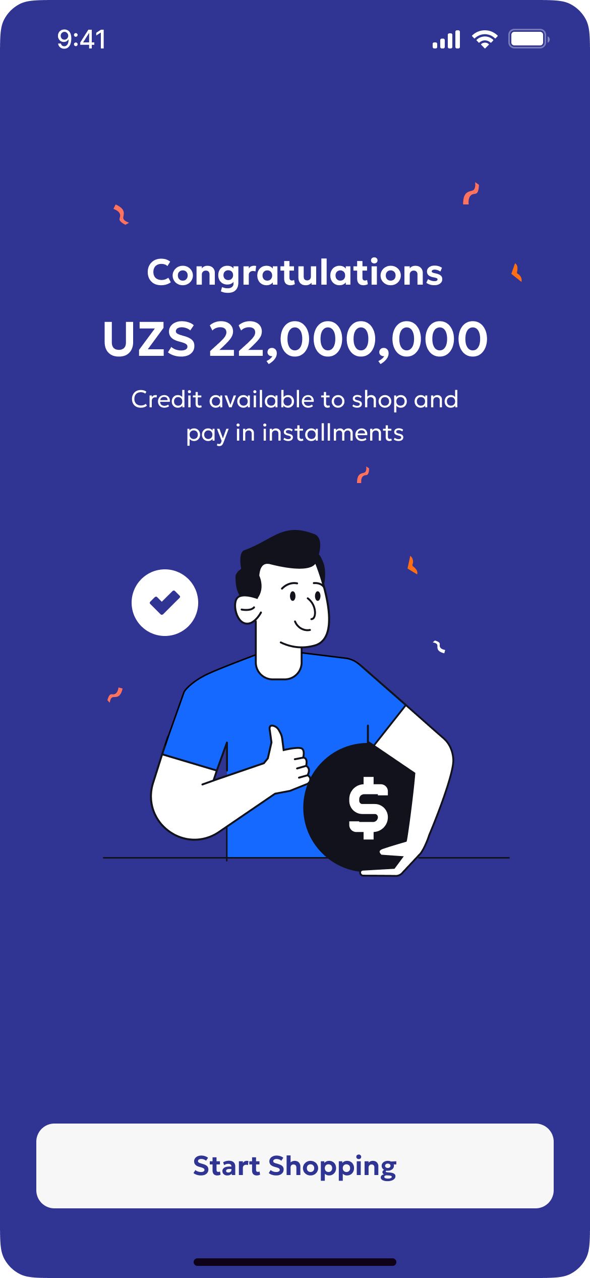 Credit limit issued: congratulations screen