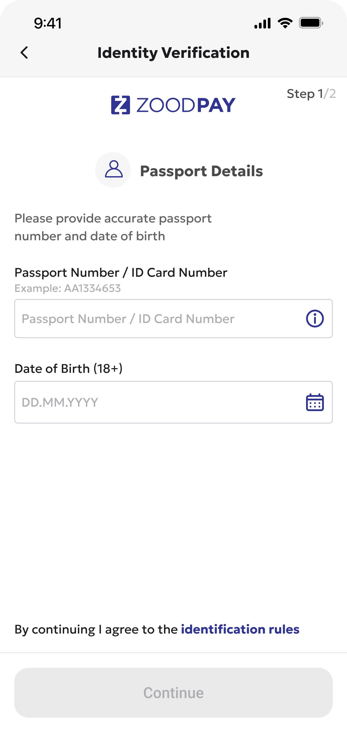 Previous identity verification: passport details