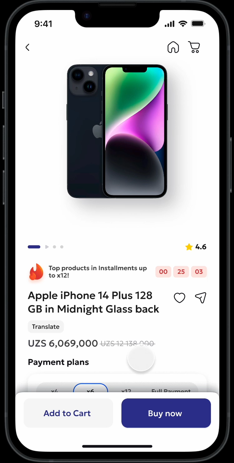 ZOOD product page with installment payment plans