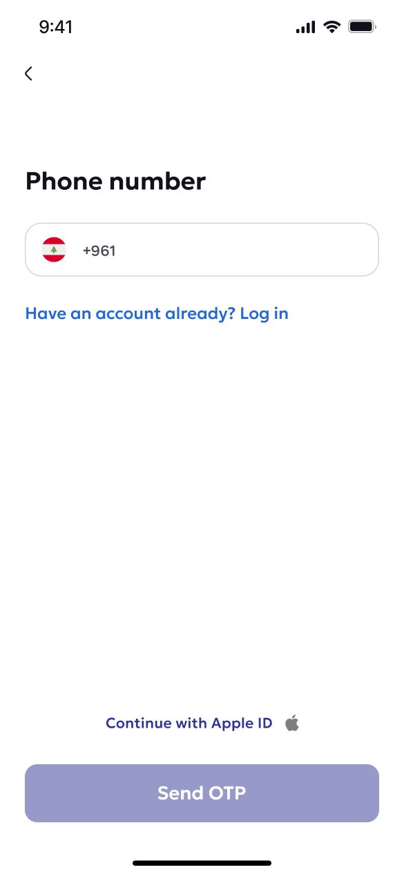 Phone number registration screen
