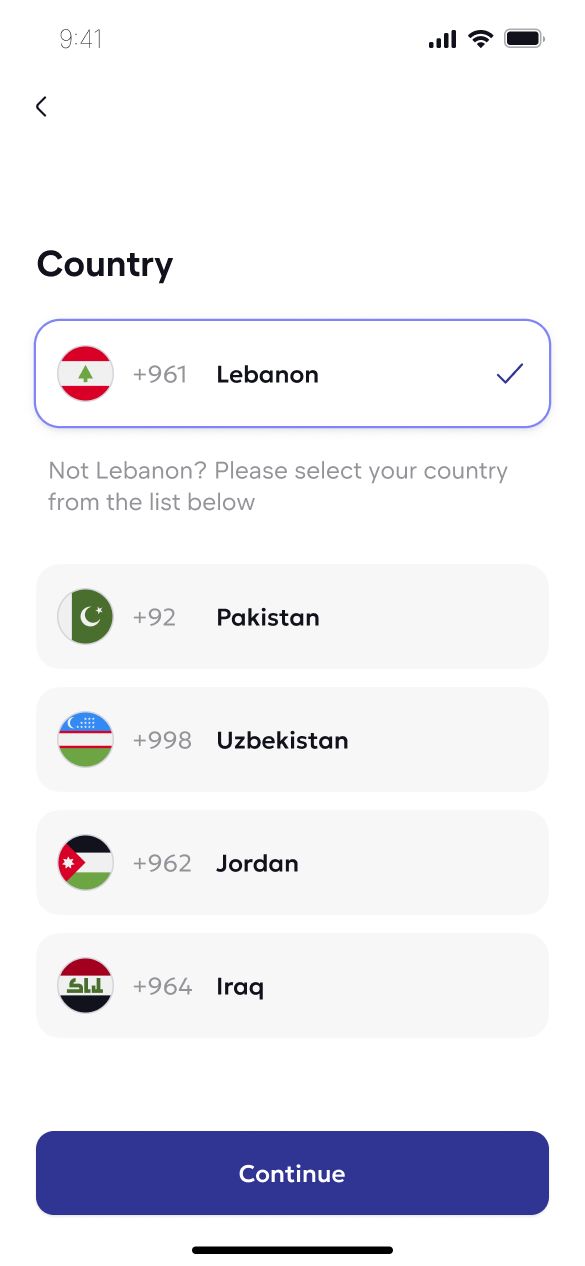 Country picker with real-time validation