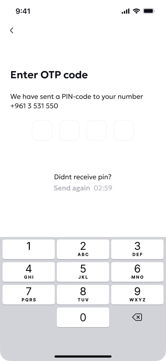 OTP code entry with a numeric keypad