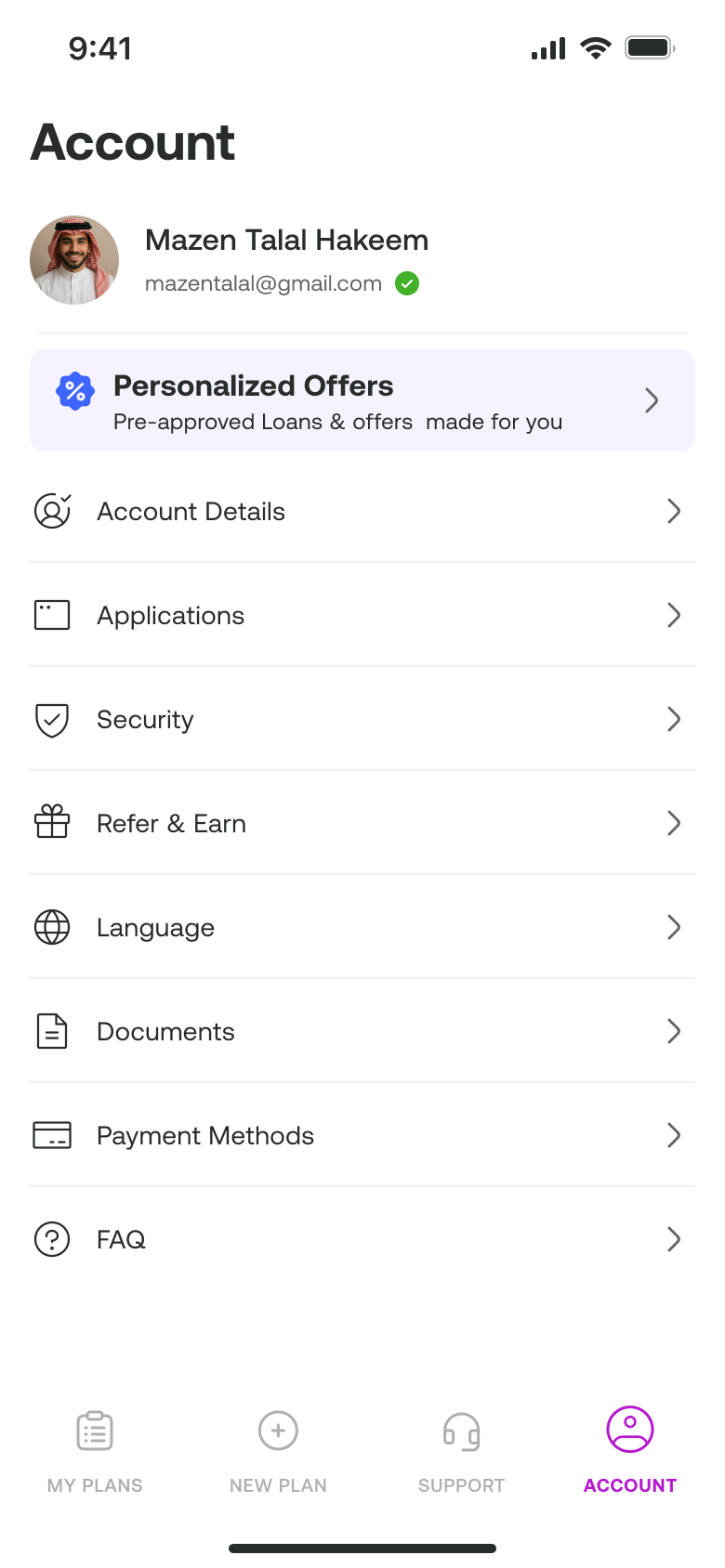 Viva Finance account screen