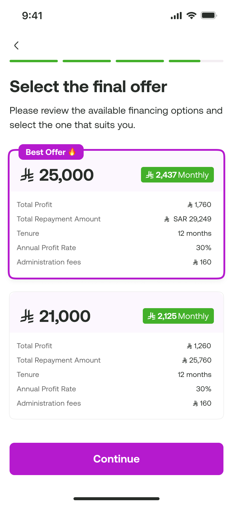 Viva Finance final offer selection